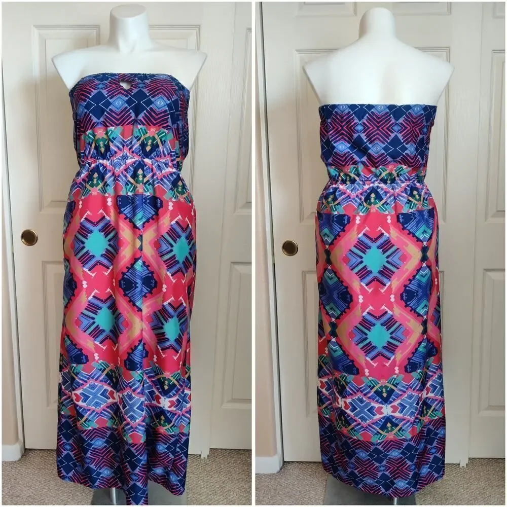Angie strapless geometric keyhole maxi dress sz XL